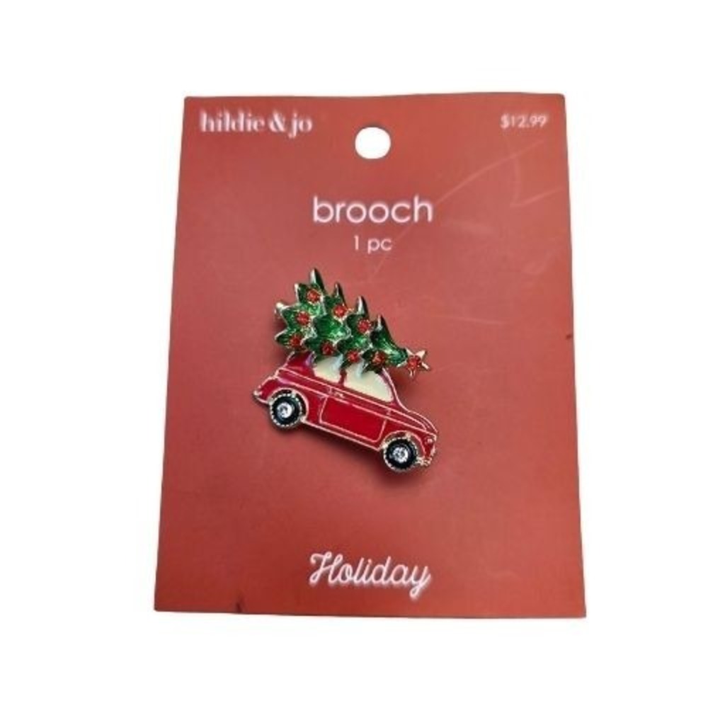 Hildie & Jo Christmas Red Bug CarTree Enamel Brooch Pin Rhinestone Holiday NEW